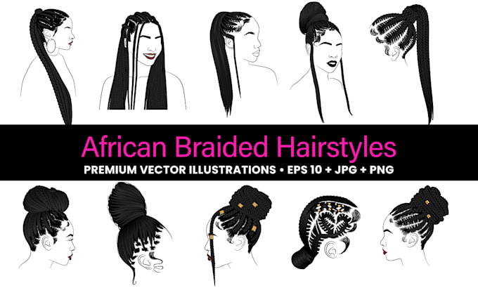 create professional african braided hairstyle vector illustrations