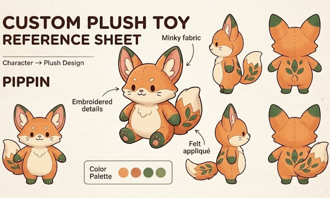 design a custom plush toy reference sheet