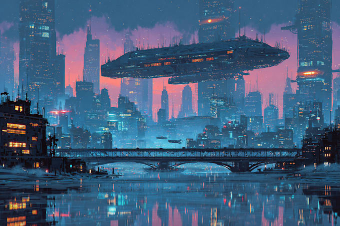 create a stunning sci fi city concept art and cyberpunk landscape
