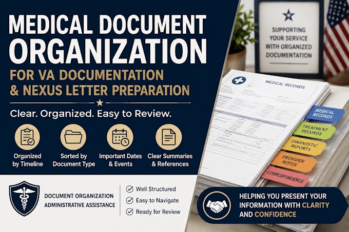 review, organize medical records for VA documentation