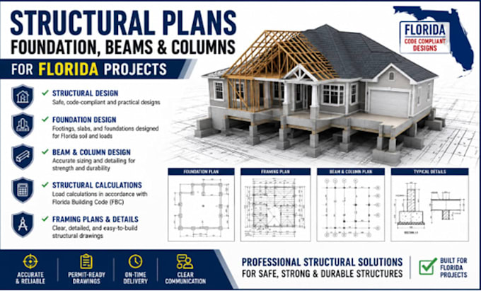 design structural plans, foundation, beams and columns for florida project