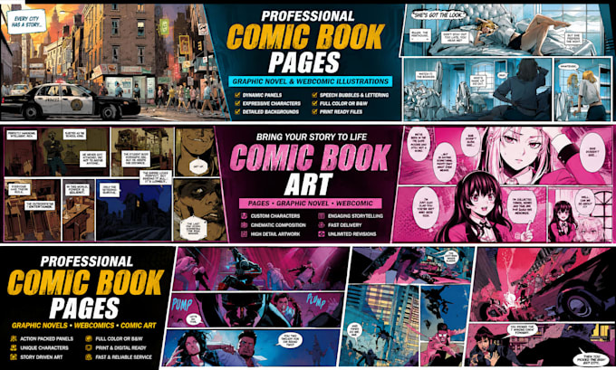 create professional comic book pages, graphic novel and webcomic illustrations