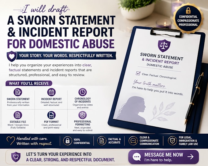 draft a sworn statement and incident report for domestic abuse