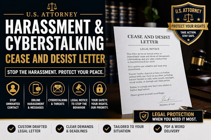 draft cease and desist letter for harassment or cyberstalking