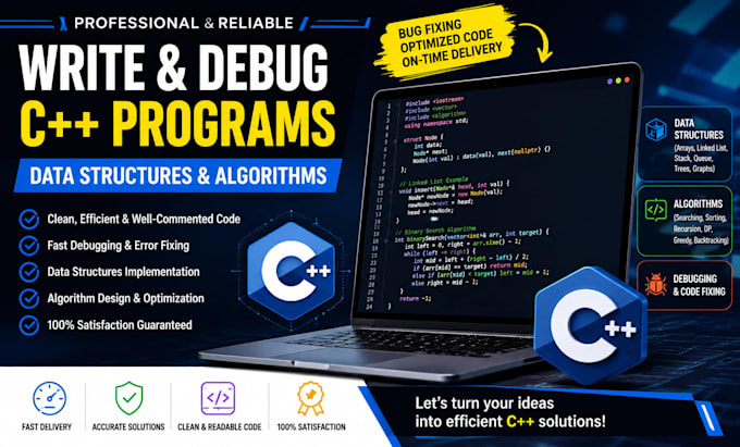 write and debug cpp programs, data structures, and algorithm