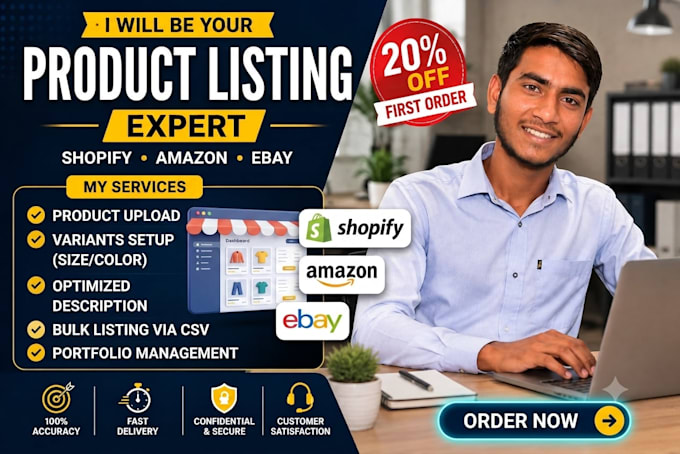 do shopify product listing, amazon listing, and ecommerce data entry