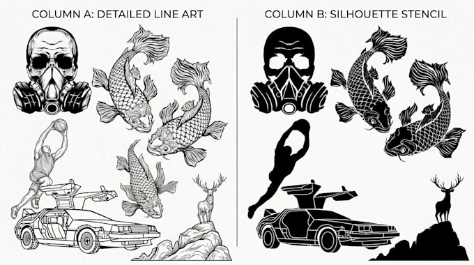 draw custom line art and silhouette stencil