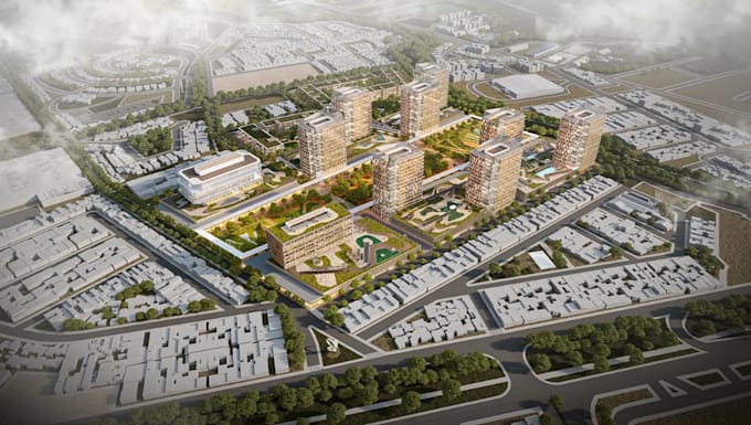 design residential township masterplan housing development 3d site plan render