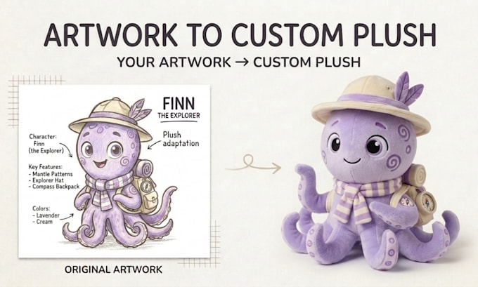 turn your artwork into a custom plush toy design