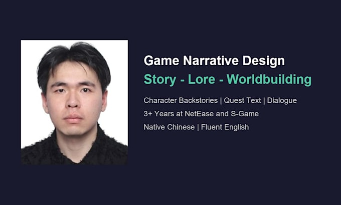 write game story, character lore and worldbuilding content