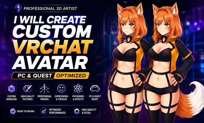 create a high quality custom 3d avatar for vrchat, vtubing, anime