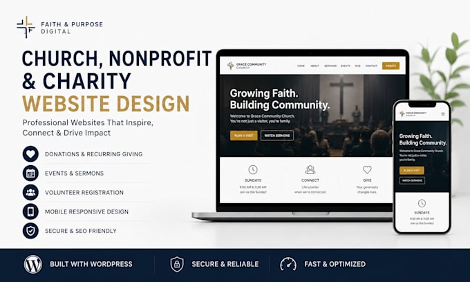design a modern responsive church website or ministry website