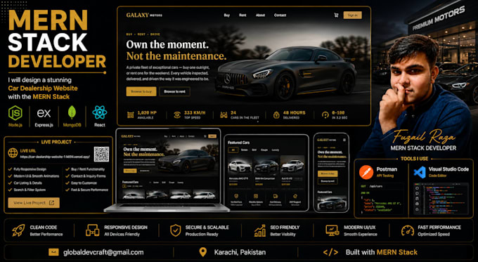 design a stunning car dealership website node js developer website development