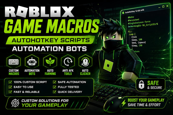 create roblox game macros, autohotkey script, automation bot, anti afk tools