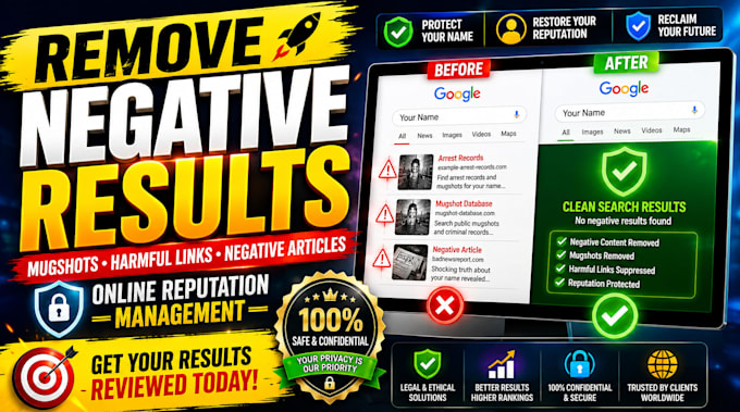 takedown negative search results, mugshots and google research
