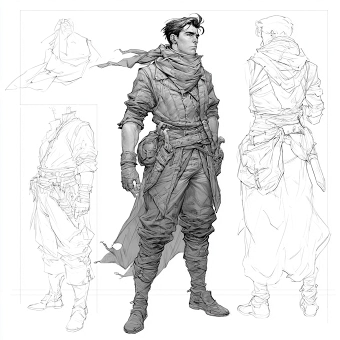 draw outline and color sketch cartoon illustrations