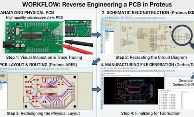 reverse engineer pcb, recreate schematic, bom, gerber, and manufacturing files