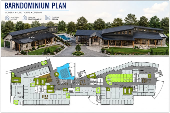 design custom barndominium floor plans, house plans and pole barn plans