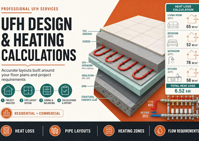 ufh design underfloor heating heat loss calculation pipe layout