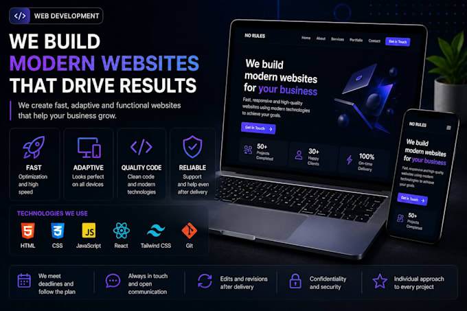 build a modern responsive website usingjavascript, and react
