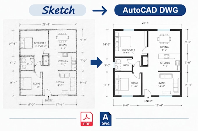 convert sketch, PDF or image to autocad dwg