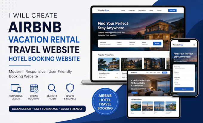 create airbnb website, vacation rental website, travel website, hotel booking