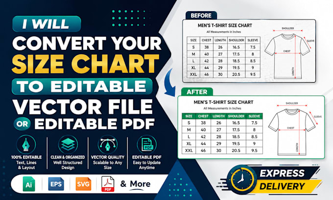 convert your size chart to editable vector file or editable PDF