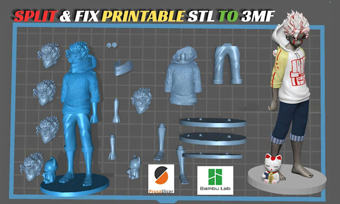 convert stl to multicolor 3mf, split fix for bambu studio and prusa 3d printing