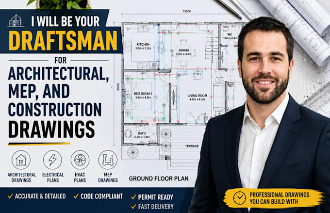 be your draftsman for architectural, mep and construction drawings
