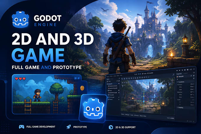 develop godot 2d or 3d game, prototype, gameplay mechanics, system and full game