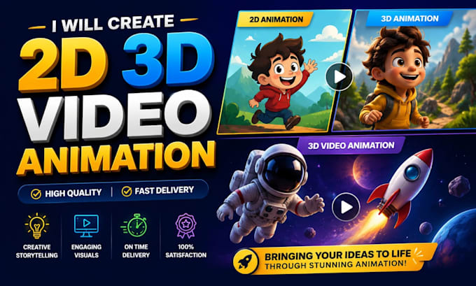 create 2d 3d video animation, ai powered animated videos designed