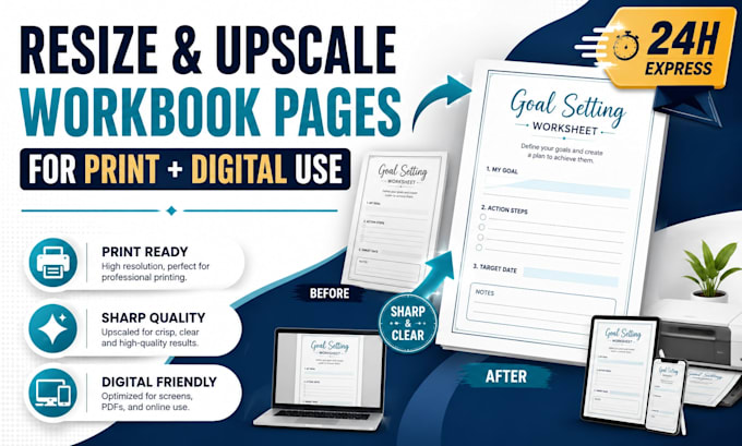 resize and upscale workbook pages for print and digital use