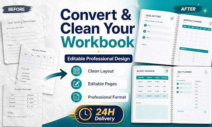 convert and clean your workbook into an editable professional design