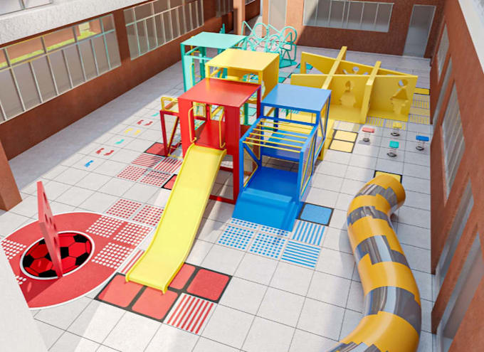 redesign kids recreational space,nursery playground theme,layout plan,cgi render