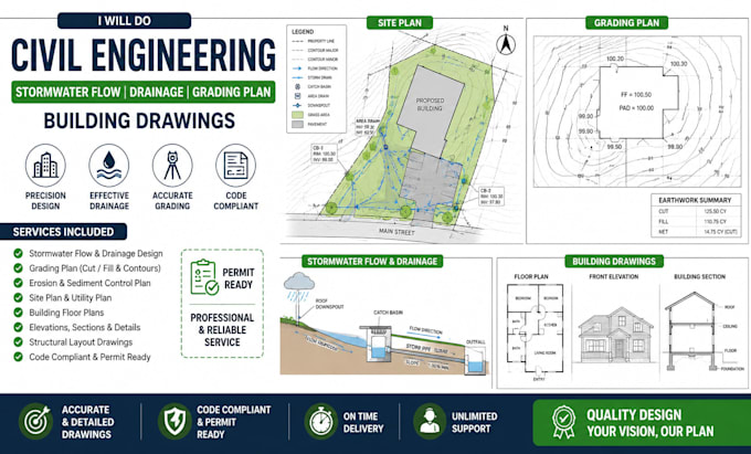 drainage plan, site plan, grading, building plan, stormwater management control