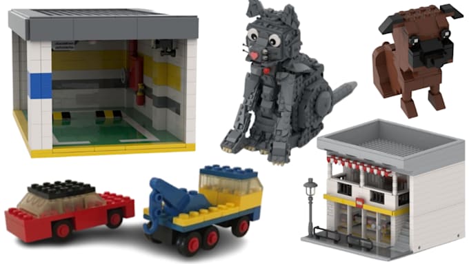 design custom lego technic, lego pet moc, house, cars, using bricklink studio
