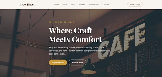 a modern restaurant or cafe website with online menu