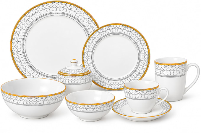 ceramic dinner set decal design elegant, plates and cups