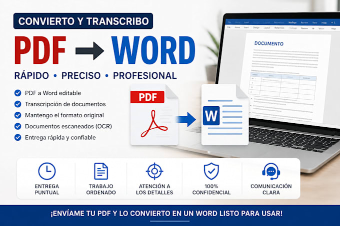 convertiré y transcribiré tus documentos PDF a word