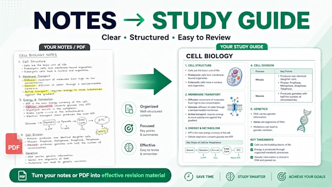 turn your notes or PDF into clear and effective study guides
