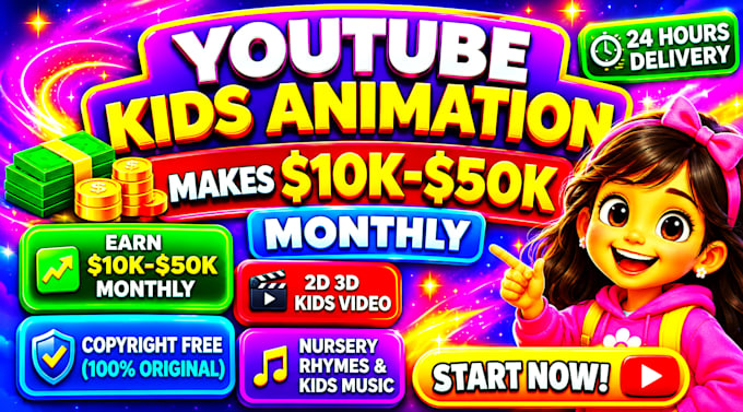 create 3d kids cartoon animation video, best 3d kids learning video for youtube