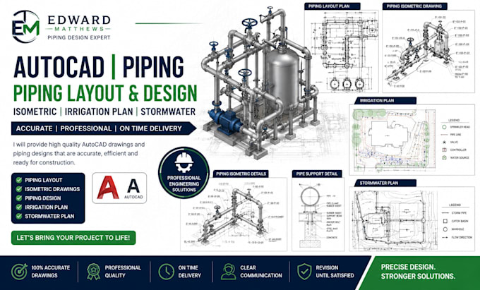do autocad, piping, piping layout, isometric, piping design, irrigation plan