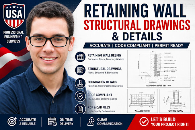 design retaining wall structural drawings and details