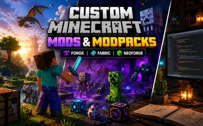 do custom minecraft mods, modpacks, forge, fabric and neoforge development