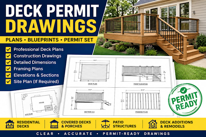 create professional deck permit drawings, plans and blueprints for city permit