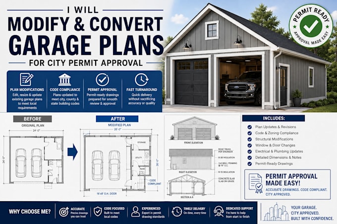modify and convert garage plans for city permit