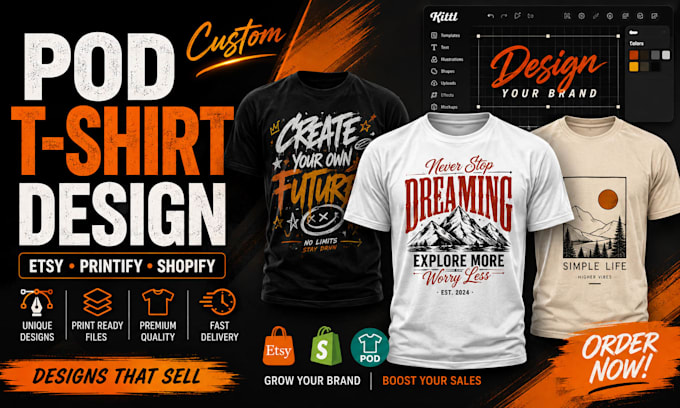 create custom kittl pod tshirt design for etsy, printify and shopify