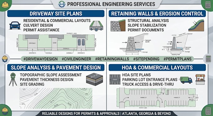 design driveway site plans, retaining wall, erosion control, and paving plan