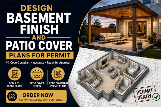 design basement finish and patio cover plans for permit