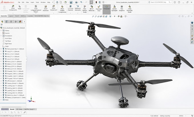 do realistic 3d cad design for drone with controller design, pcb manufacturing